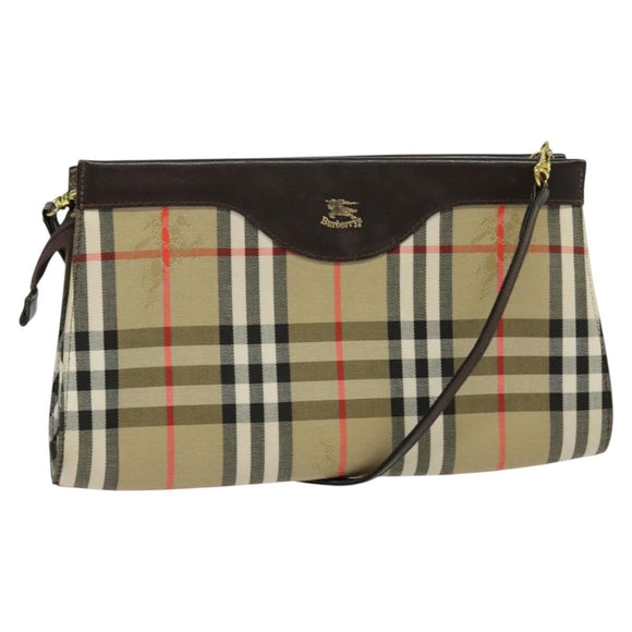 Burberrys Nova Check Shoulder Bag Canvas Beige Gold Auth BA777