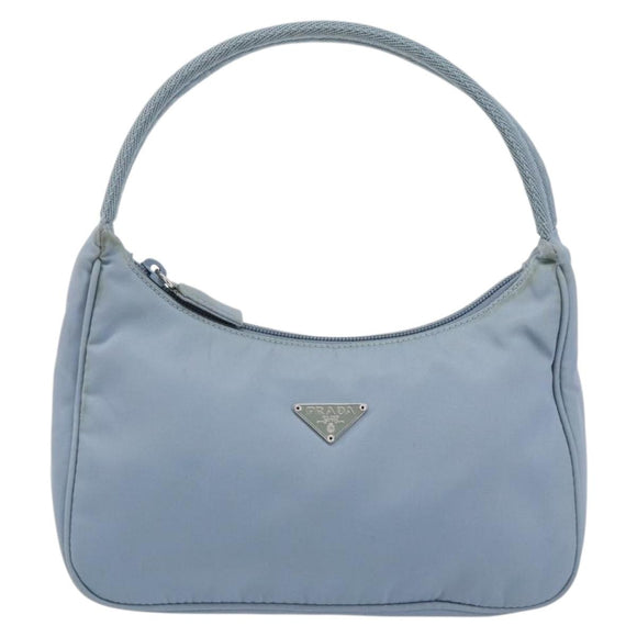 PRADA Hand Bag Nylon Light Blue Silver Auth BA7770