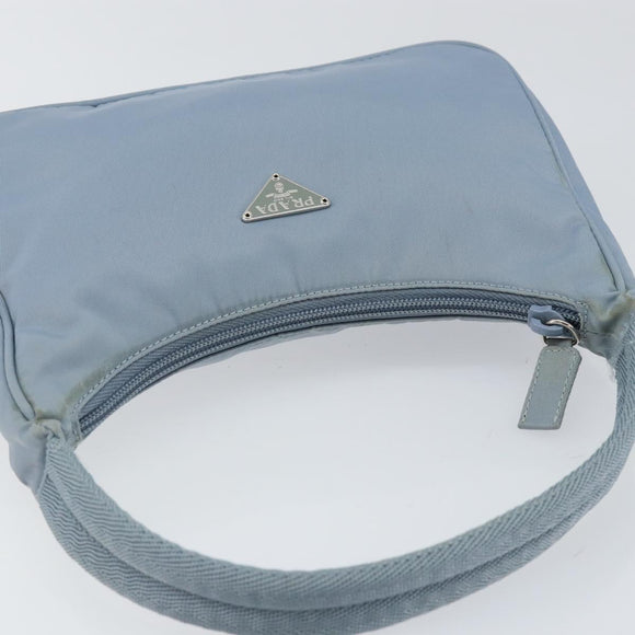 PRADA Hand Bag Nylon Light Blue Silver Auth BA7770