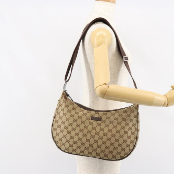 GUCCI GG Canvas Shoulder Bag Beige Silver 122790 Auth BA7775