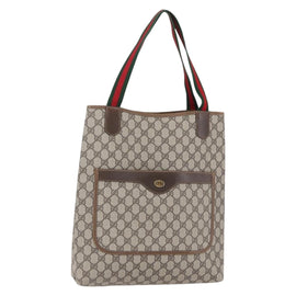 GUCCI GG Supreme Web Sherry Line Tote Bag PVC Beige Red 378 02 003 Auth BA7777