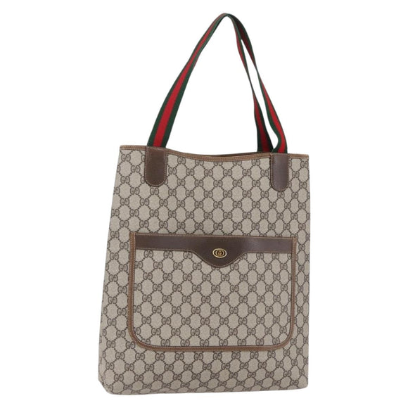 GUCCI GG Supreme Web Sherry Line Tote Bag PVC Beige Red 378 02 003 Auth BA7777
