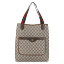 GUCCI GG Supreme Web Sherry Line Tote Bag PVC Beige Red 378 02 003 Auth BA7777-13
