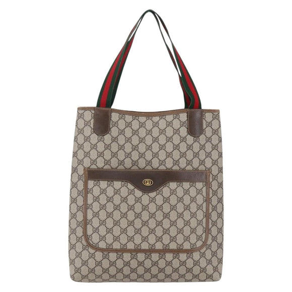 GUCCI GG Supreme Web Sherry Line Tote Bag PVC Beige Red 378 02 003 Auth BA7777