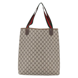 GUCCI GG Supreme Web Sherry Line Tote Bag PVC Beige Red 378 02 003 Auth BA7777 - 0