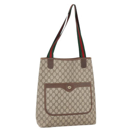 GUCCI GG Supreme Web Sherry Line Tote Bag PVC Beige Red 378 02 003 Auth BA7779