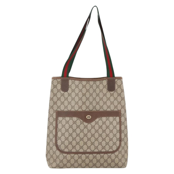 GUCCI GG Supreme Web Sherry Line Tote Bag PVC Beige Red 378 02 003 Auth BA7779