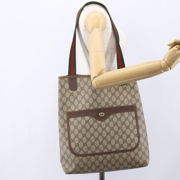 GUCCI GG Supreme Web Sherry Line Tote Bag PVC Beige Red 378 02 003 Auth BA7779