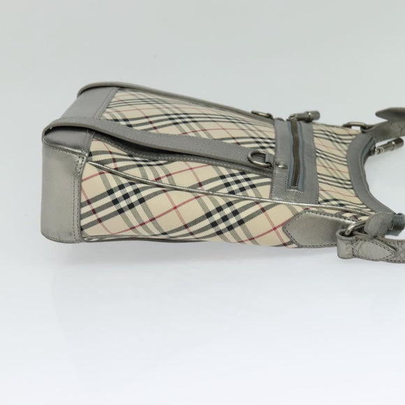 BURBERRY Nova Check Shoulder Bag Canvas Beige Silver Auth BA778