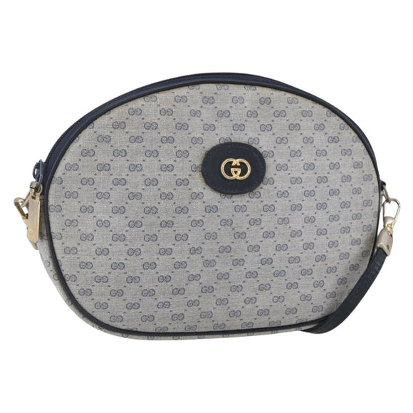GUCCI Micro GG Supreme Shoulder Bag PVC Navy Gold Auth BA7782
