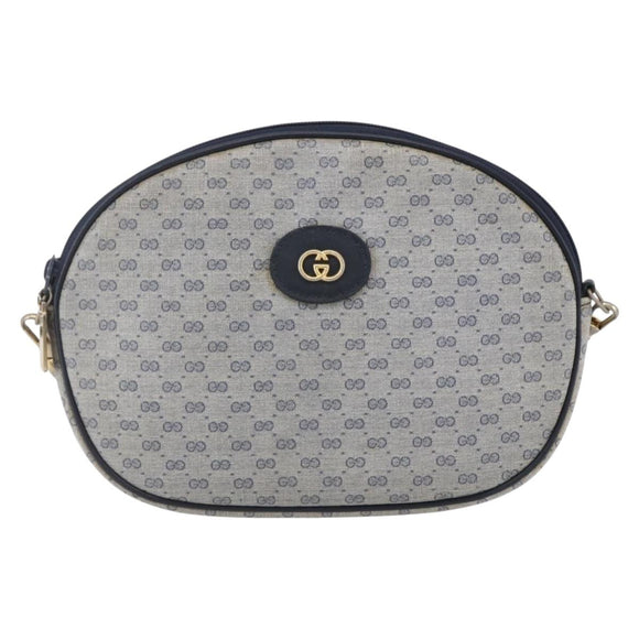 GUCCI Micro GG Supreme Shoulder Bag PVC Navy Gold Auth BA7782