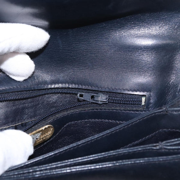 GUCCI Shoulder Bag Leather Navy Gold 406 001 2115 Auth BA7786