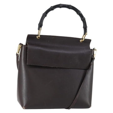 GUCCI Bamboo Hand Bag Leather 2way Brown Gold 001 1886 Auth BA7787