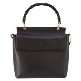 GUCCI Bamboo Hand Bag Leather 2way Brown Gold 001 1886 Auth BA7787 - 0
