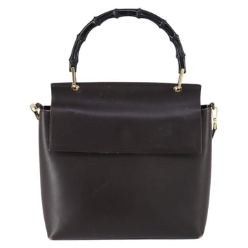 GUCCI Bamboo Hand Bag Leather 2way Brown Gold 001 1886 Auth BA7787 - 0