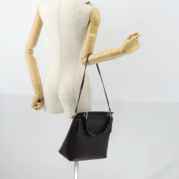 GUCCI Bamboo Hand Bag Leather 2way Brown Gold 001 1886 Auth BA7787