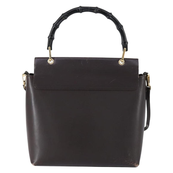GUCCI Bamboo Hand Bag Leather 2way Brown Gold 001 1886 Auth BA7787