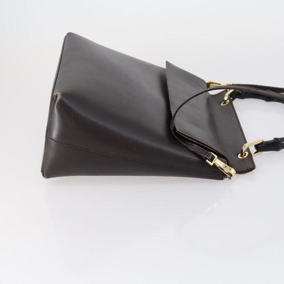 GUCCI Bamboo Hand Bag Leather 2way Brown Gold 001 1886 Auth BA7787