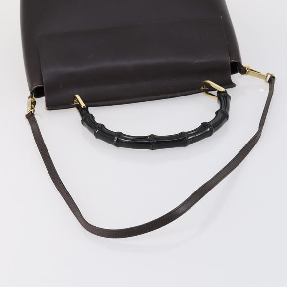 GUCCI Bamboo Hand Bag Leather 2way Brown Gold 001 1886 Auth BA7787