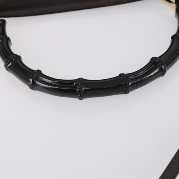 GUCCI Bamboo Hand Bag Leather 2way Brown Gold 001 1886 Auth BA7787