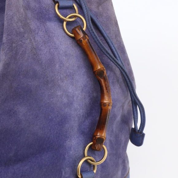 GUCCI Bamboo Backpack Suede Leather Blue Gold 003 2855 0043 0 Auth BA7788