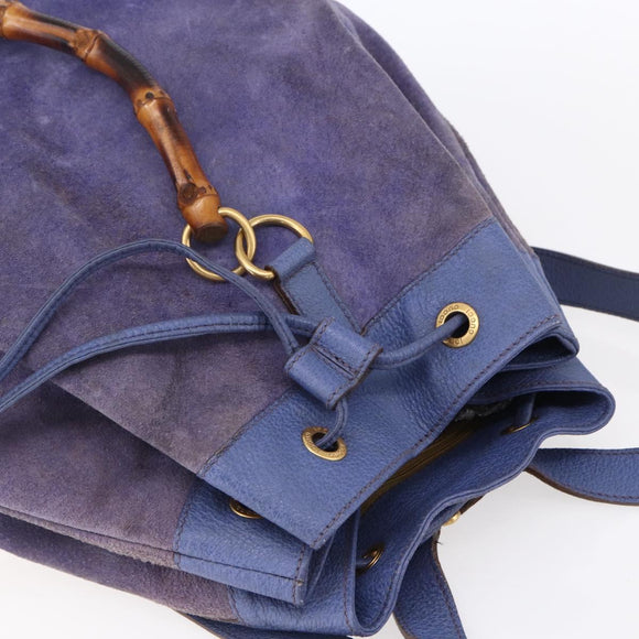 GUCCI Bamboo Backpack Suede Leather Blue Gold 003 2855 0043 0 Auth BA7788
