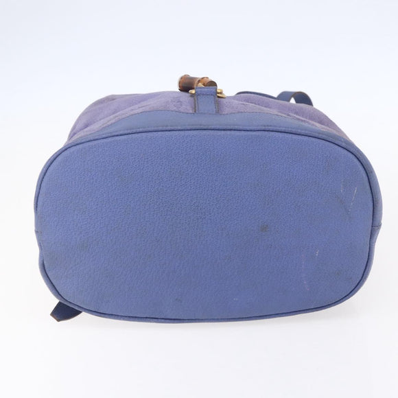 GUCCI Bamboo Backpack Suede Leather Blue Gold 003 2855 0043 0 Auth BA7788