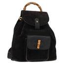 GUCCI Bamboo Backpack Suede Leather Black Gold 003 1705 0030 Auth BA7789-1