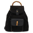 GUCCI Bamboo Backpack Suede Leather Black Gold 003 1705 0030 Auth BA7789-13