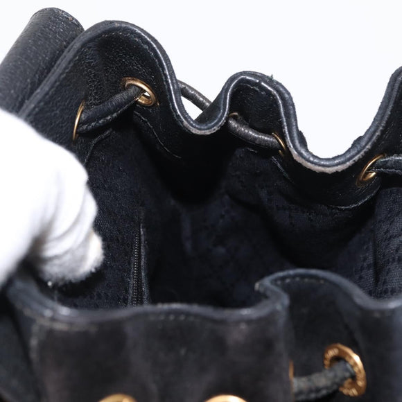 GUCCI Bamboo Backpack Suede Leather Black Gold 003 1705 0030 Auth BA7789