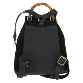 GUCCI Bamboo Backpack Suede Leather Black Gold 003 1705 0030 Auth BA7789 - 0