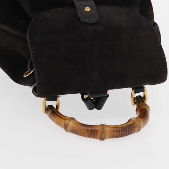 GUCCI Bamboo Backpack Suede Leather Black Gold 003 1705 0030 Auth BA7789