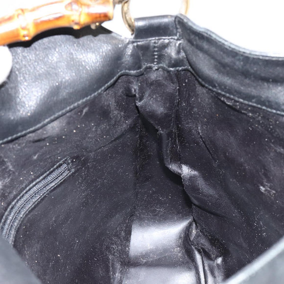 GUCCI Bamboo Hand Bag Leather Black Gold 001 0166 1638 Auth BA7790