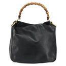 GUCCI Bamboo Hand Bag Leather Black Gold 001 0166 1638 Auth BA7790-13