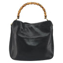 GUCCI Bamboo Hand Bag Leather Black Gold 001 0166 1638 Auth BA7790-2