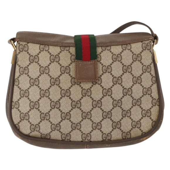 GUCCI GG Supreme Web Sherry Line Bag PVC Beige Gold 72 02 024 Auth BA7793