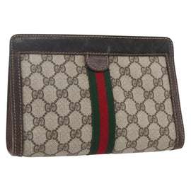 GUCCI GG Supreme Web Sherry Line Bag PVC Beige Gold 41 014 2125 23 Auth BA7795