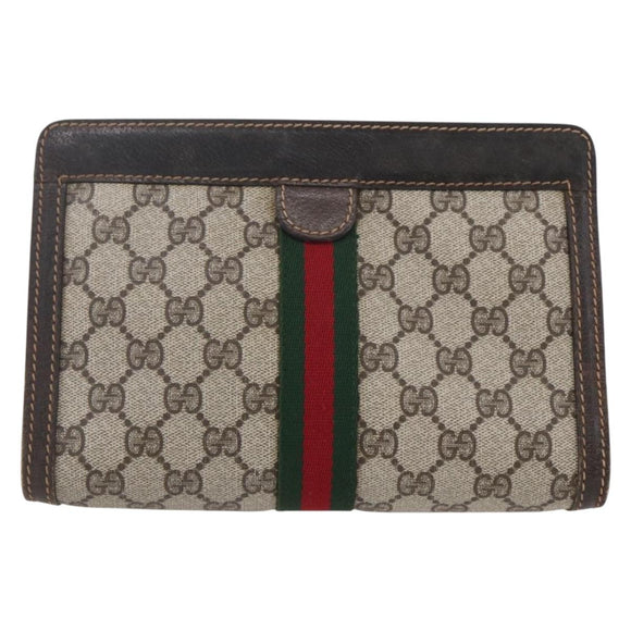 GUCCI GG Supreme Web Sherry Line Bag PVC Beige Gold 41 014 2125 23 Auth BA7795