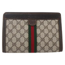 GUCCI GG Supreme Web Sherry Line Bag PVC Beige Gold 41 014 2125 23 Auth BA7795-2