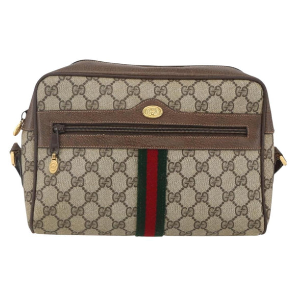 GUCCI GG Supreme Web Sherry Line Bag PVC Beige Gold 14 02 005 Auth BA7798
