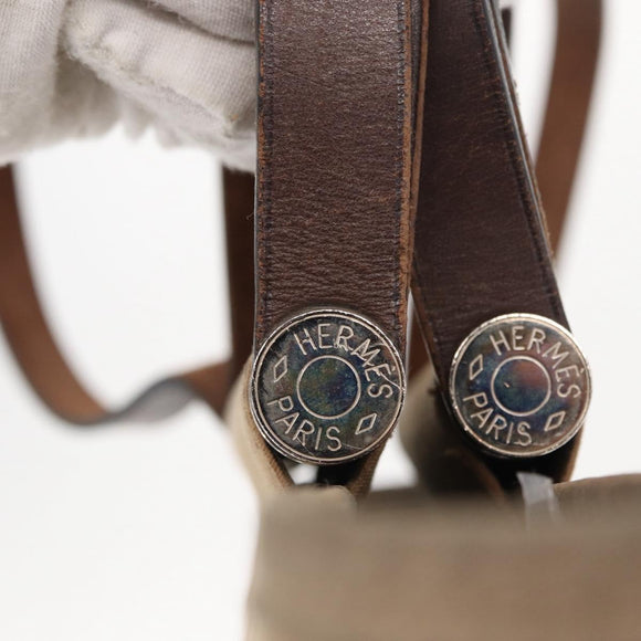 HERMES Cavac Elan PM Hand Bag Canvas Beige Silver Auth BA7802