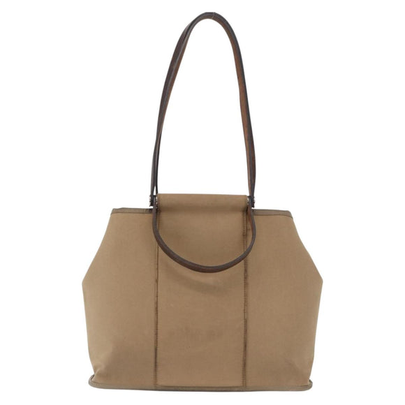 HERMES Cavac Elan PM Hand Bag Canvas Beige Silver Auth BA7802