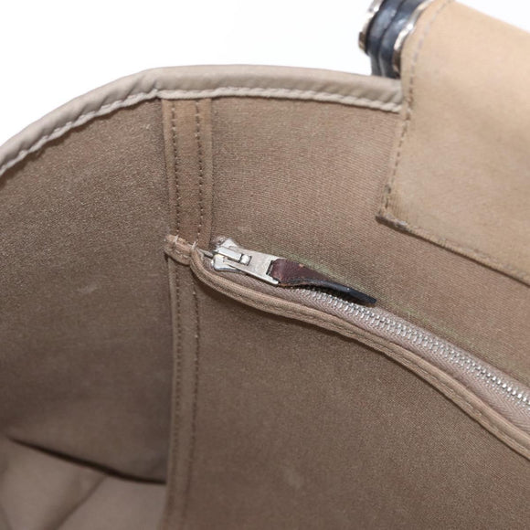 HERMES Cavac Elan PM Hand Bag Canvas Beige Silver Auth BA7802