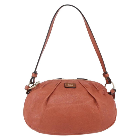 Chloe Hand Bag Leather 2way Orange Gold Auth BA7804