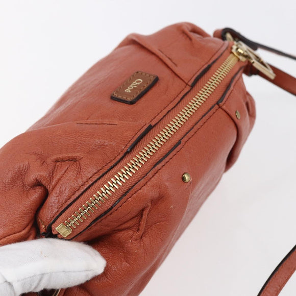 Chloe Hand Bag Leather 2way Orange Gold Auth BA7804