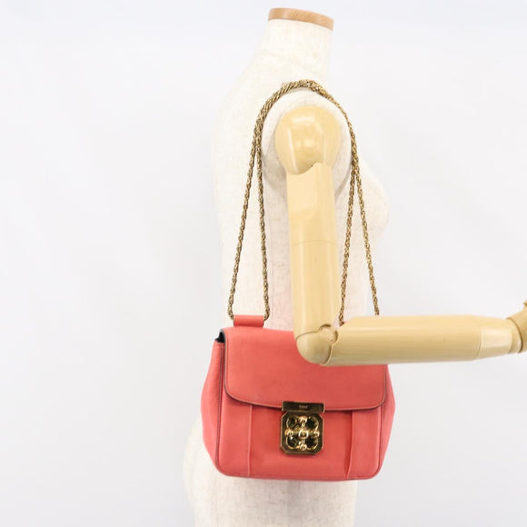 Chloe Chain Elsie Shoulder Bag Leather Pink Gold Auth BA7812