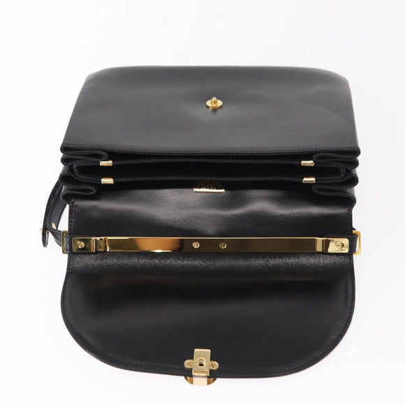 BALLY Shoulder Bag Leather Black Gold Auth BA7813