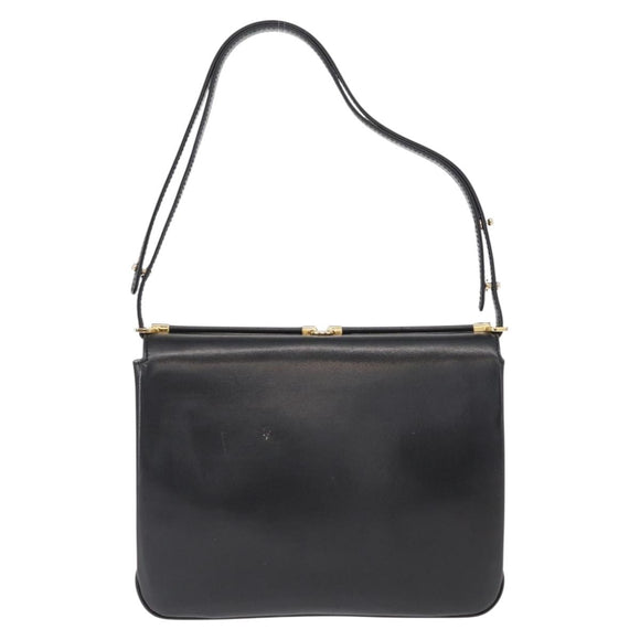BALLY Shoulder Bag Leather Black Gold Auth BA7813