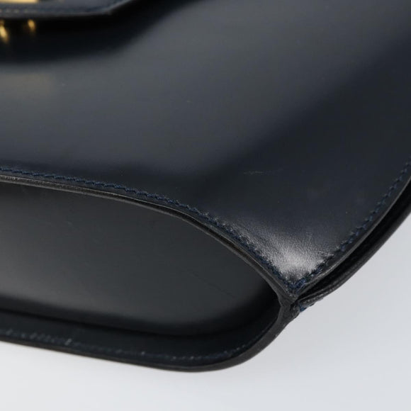 BALLY Shoulder Bag Leather Navy Gold Auth BA7814