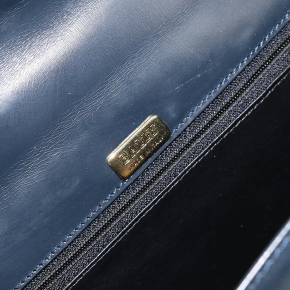 BALLY Shoulder Bag Leather Navy Gold Auth BA7814